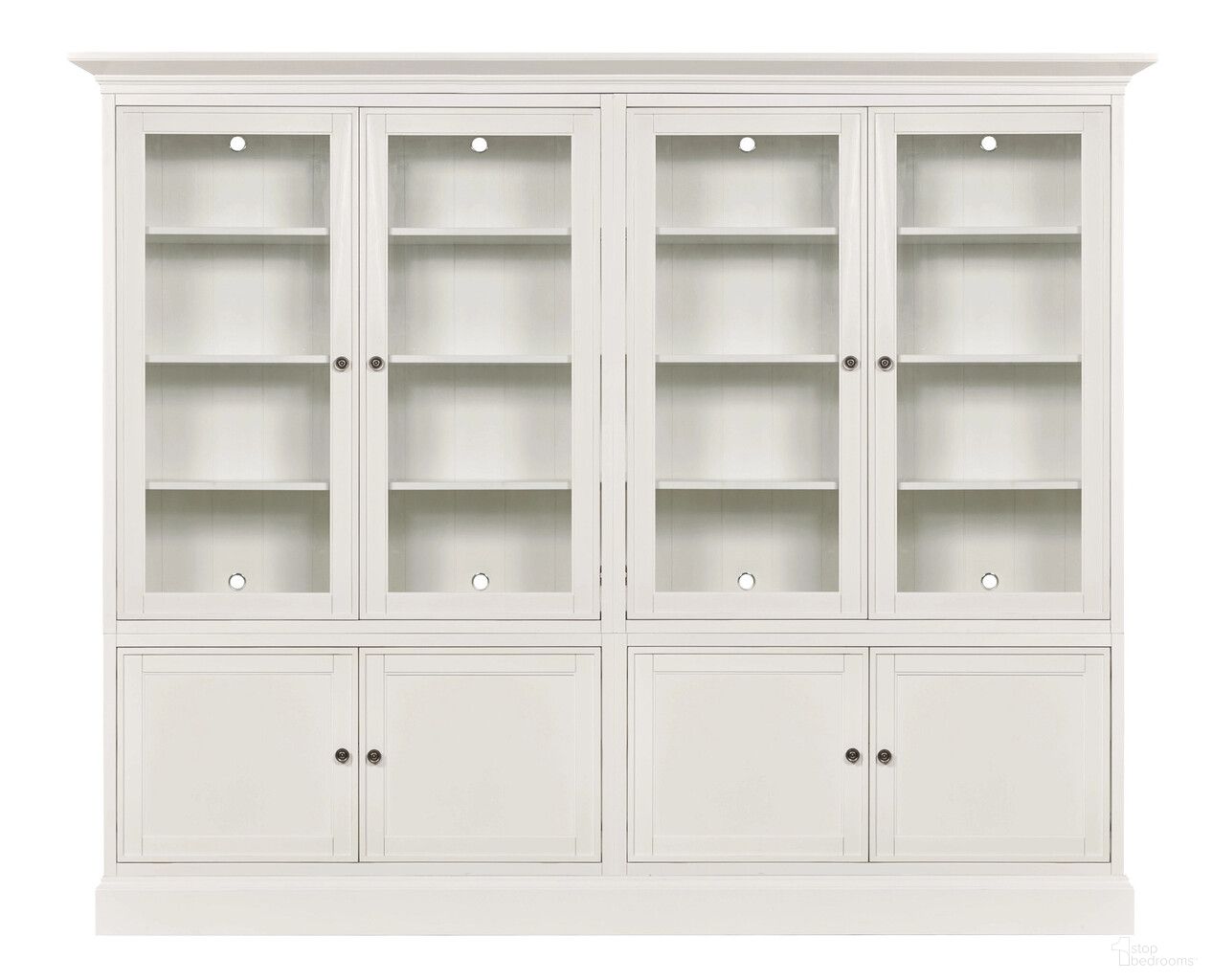 The appearance of Structures Quad Door Display Cabinet In White designed by Hammary in the modern / contemporary interior design. This white piece of furniture  was selected by 1StopBedrooms from Structures Collection to add a touch of cosiness and style into your home. Sku: 267-514;267-532;267-532;267-572;267-572;267-584. Material: Birch Veneer.