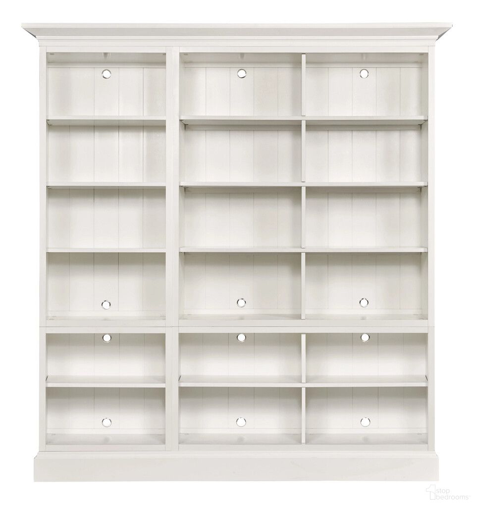 The appearance of Triple Bookcase In Pure White designed by Hammary in the transitional interior design. This pure white piece of furniture  was selected by 1StopBedrooms from Structures Collection to add a touch of cosiness and style into your home. Sku: 267-513;267-521;267-522;267-561;267-562. Material: Birch Veneer.
