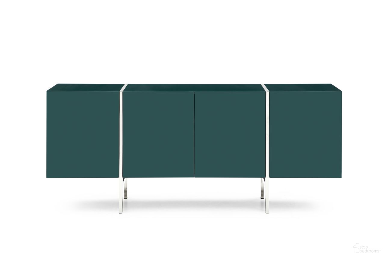 The appearance of Struttura Small Buffet with Adjustable Glass Shelves In Dark Green designed by Whiteline Modern Living in the modern / contemporary interior design. This dark green piece of furniture was selected by 1StopBedrooms from Struttura Collection to add a touch of cosiness and style into your home. Sku: SB1249S-DGRN. Material: Stainless Steel.