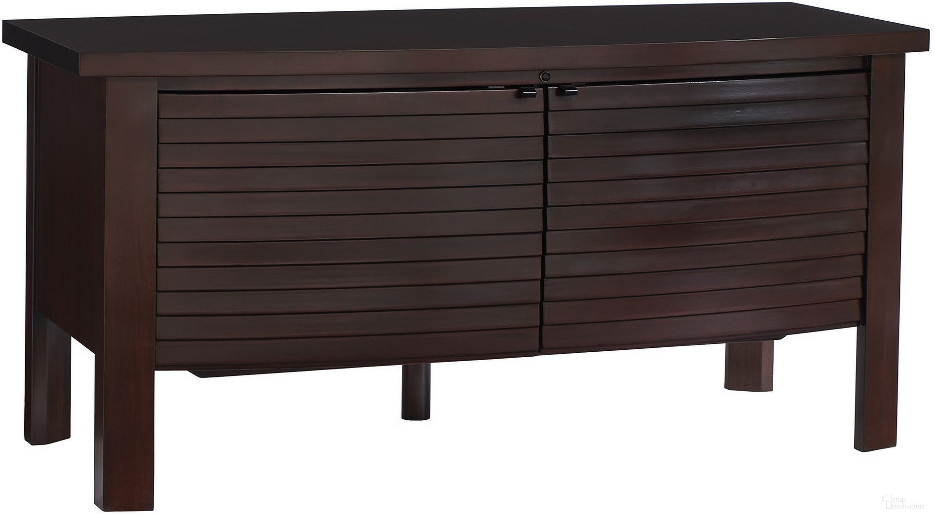 The appearance of Studio Designs Lumina Media Console In Warm Brown designed by Sligh in the bohemian interior design. This warm brown piece of furniture  was selected by 1StopBedrooms from Studio Designs Collection to add a touch of cosiness and style into your home. Sku: 9727-1-UM. Material: Wood.