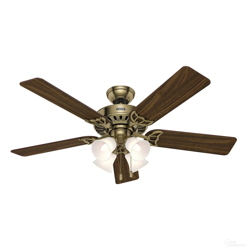 Studio Series 52 Inch Ceiling Fan with LED Light Kit and Pull Chain In Walnut and Antique Brass