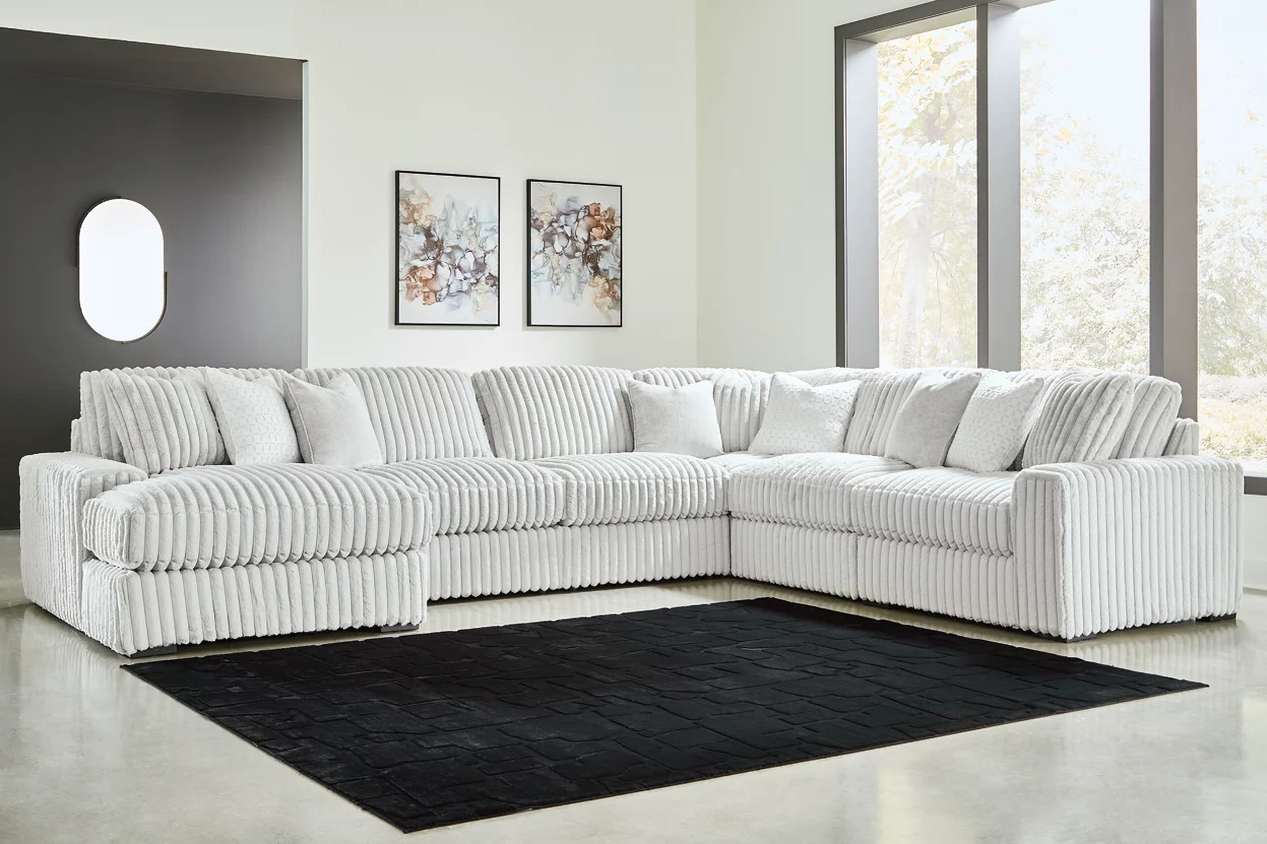 The appearance of Stupendous 6-Piece Sectional with LAF Chaise In Alloy designed by Signature Design by Ashley in the modern / contemporary interior design. This alloy piece of furniture was selected by 1StopBedrooms from Stupendous Collection to add a touch of cosiness and style into your home. Sku: 2590316;2590346;2590346;2590346;2590377;2590365. Material: Polyester.