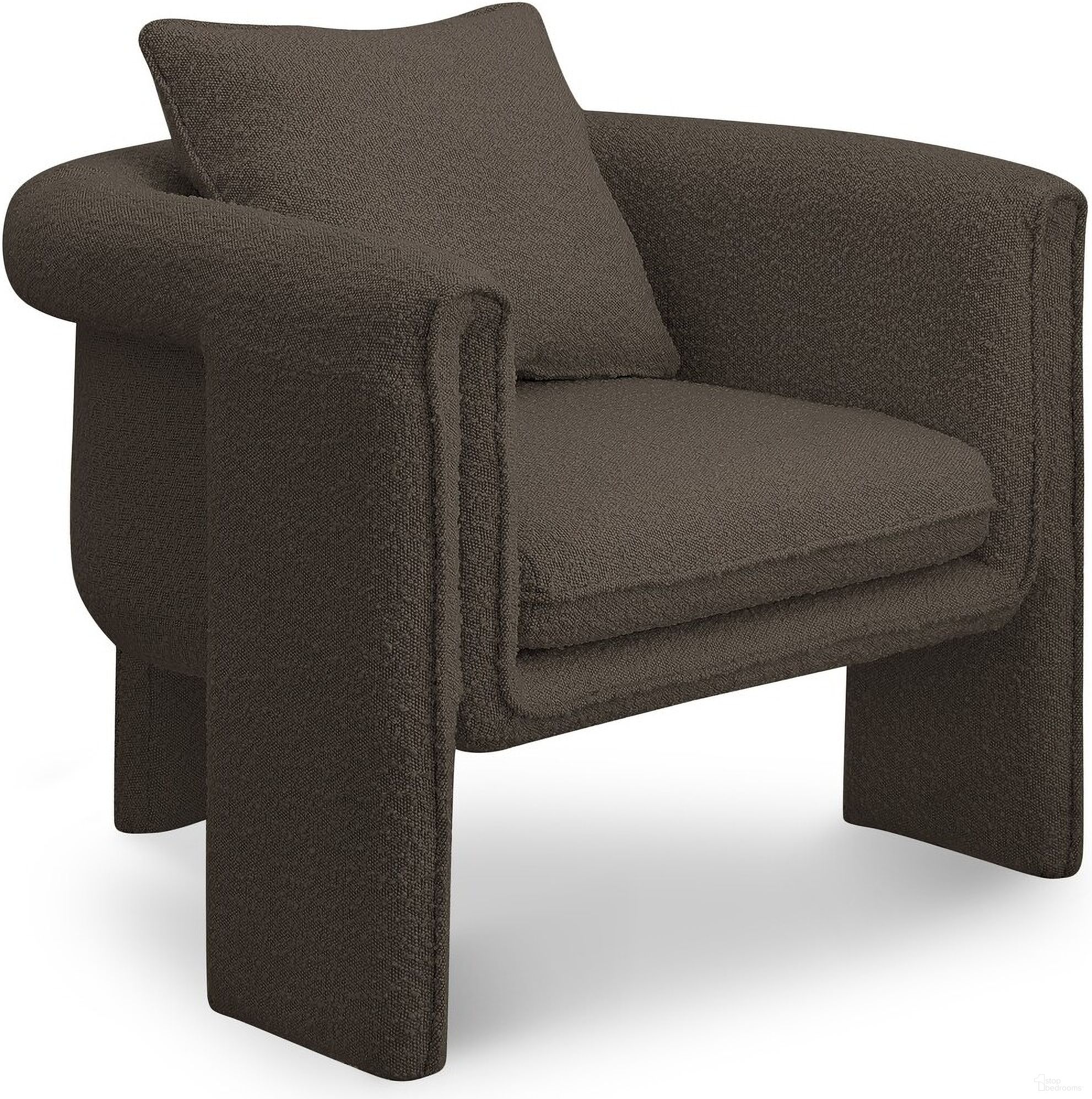 The appearance of Stylus Boucle Fabric Accent Chair In Brown designed by Meridian in the modern / contemporary interior design. This brown piece of furniture was selected by 1StopBedrooms from Stylus Collection to add a touch of cosiness and style into your home. Sku: 425Brown. Material: Boucle.