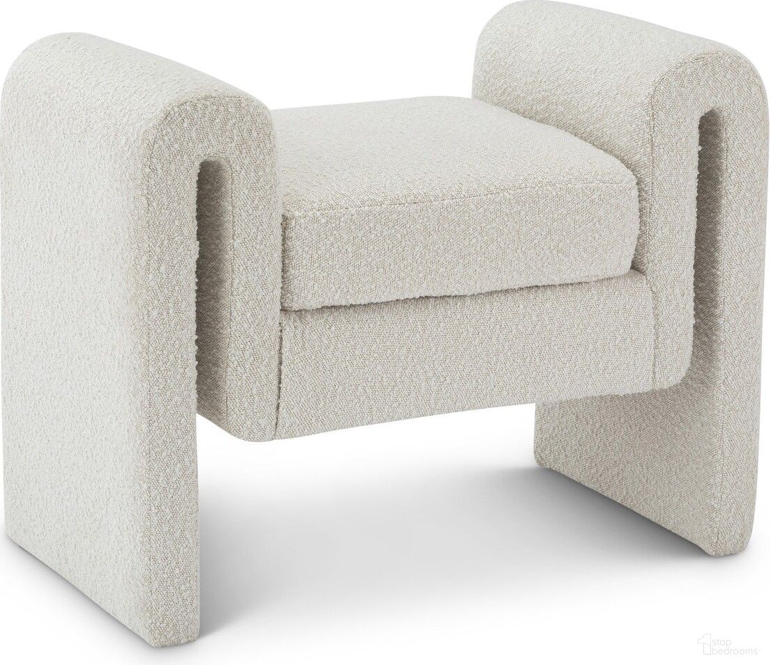 The appearance of Stylus Boucle Fabric Single Seater Bench In Cream designed by Meridian in the modern / contemporary interior design. This cream piece of furniture  was selected by 1StopBedrooms from Stylus Collection to add a touch of cosiness and style into your home. Sku: 148Cream. Material: Wood.