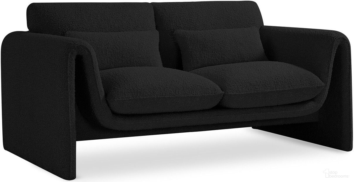 The appearance of Stylus Boucle Fabric Loveseat In Black designed by Meridian in the modern / contemporary interior design. This black piece of furniture was selected by 1StopBedrooms from Stylus Collection to add a touch of cosiness and style into your home. Sku: 198Black-L. Material: Boucle.