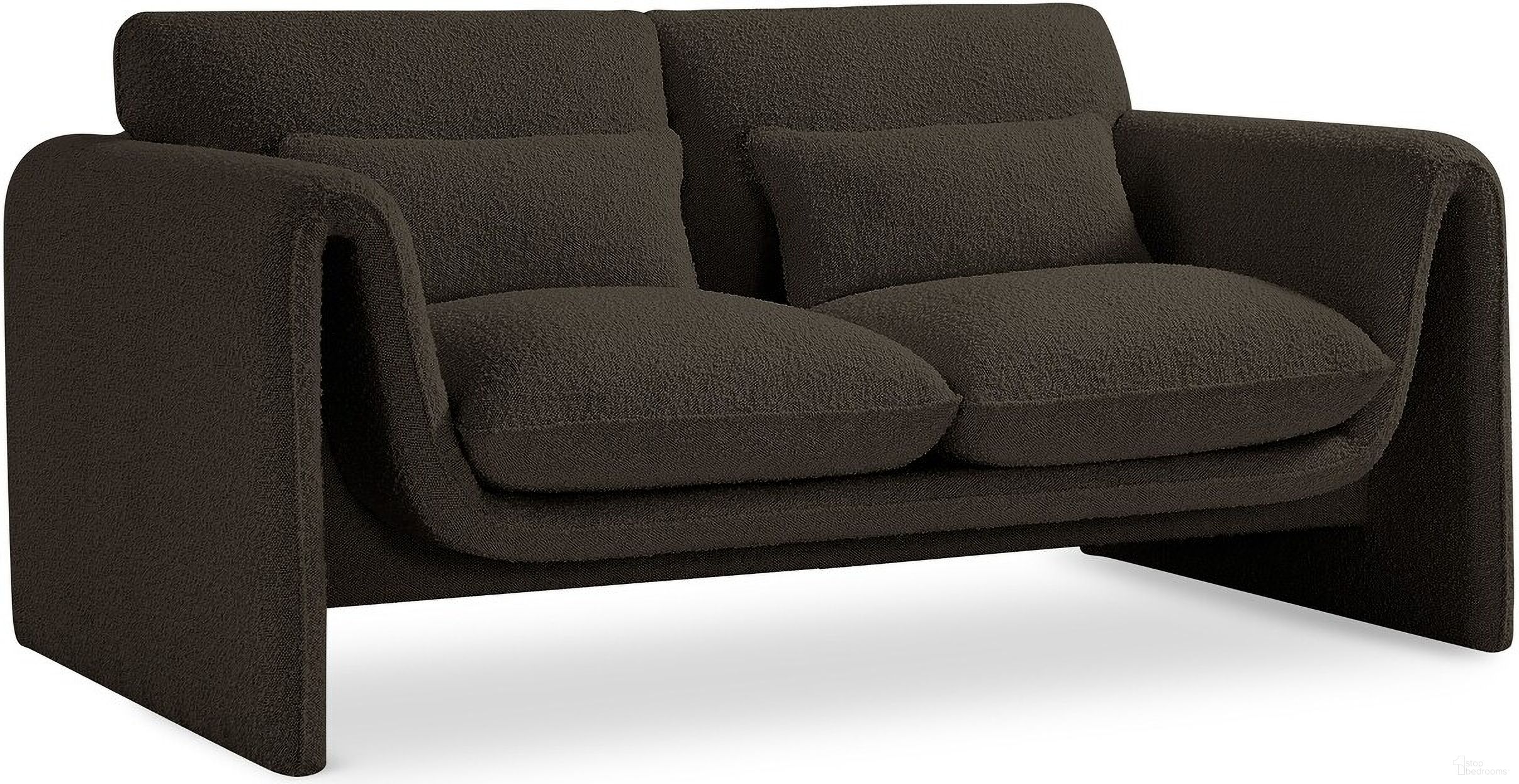 The appearance of Stylus Boucle Fabric Loveseat In Brown designed by Meridian in the modern / contemporary interior design. This brown piece of furniture was selected by 1StopBedrooms from Stylus Collection to add a touch of cosiness and style into your home. Sku: 198Brown-L. Material: Boucle.