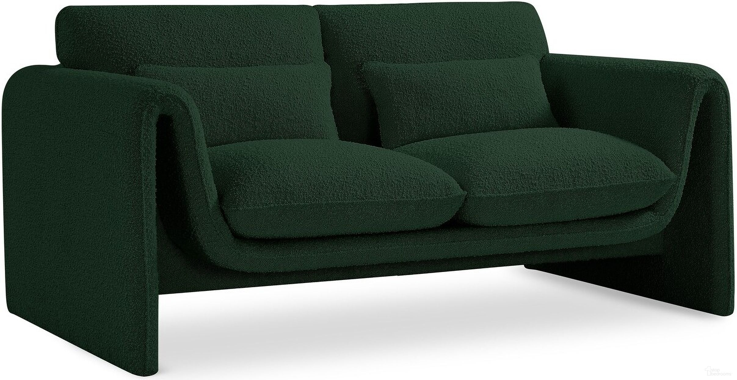 The appearance of Stylus Boucle Fabric Loveseat In Green designed by Meridian in the modern / contemporary interior design. This green piece of furniture was selected by 1StopBedrooms from Stylus Collection to add a touch of cosiness and style into your home. Sku: 198Green-L. Material: Boucle.