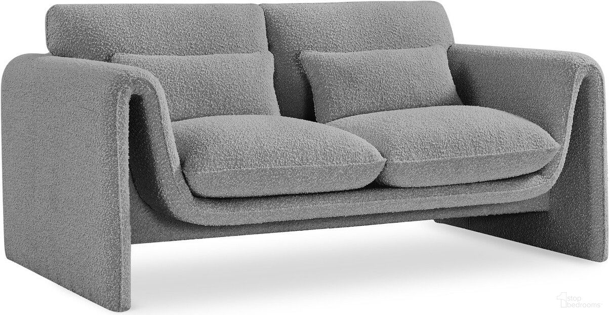 The appearance of Stylus Boucle Fabric Loveseat In Grey designed by Meridian in the modern / contemporary interior design. This grey piece of furniture was selected by 1StopBedrooms from Stylus Collection to add a touch of cosiness and style into your home. Sku: 198Grey-L. Material: Boucle.