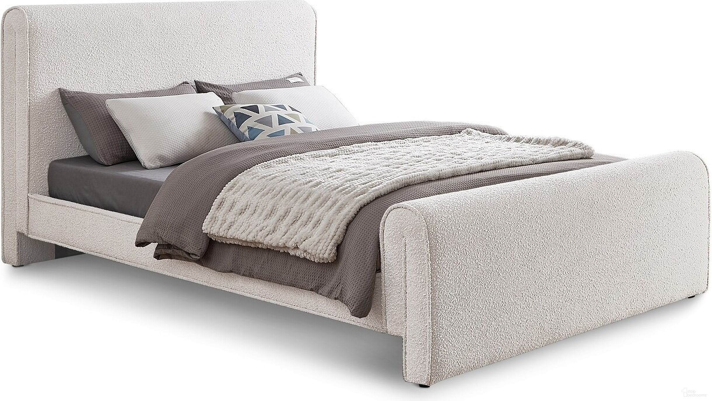 Stylus Boucle Fabric Queen Bed In Cream