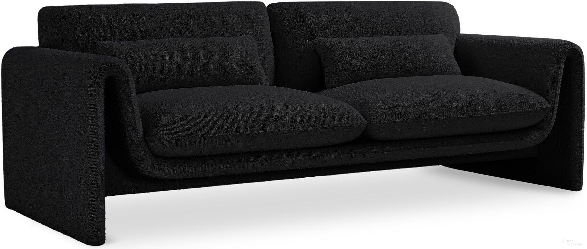 The appearance of Stylus Boucle Fabric Sofa In Black designed by Meridian in the modern / contemporary interior design. This black piece of furniture was selected by 1StopBedrooms from Stylus Collection to add a touch of cosiness and style into your home. Sku: 198Black-S. Material: Boucle.