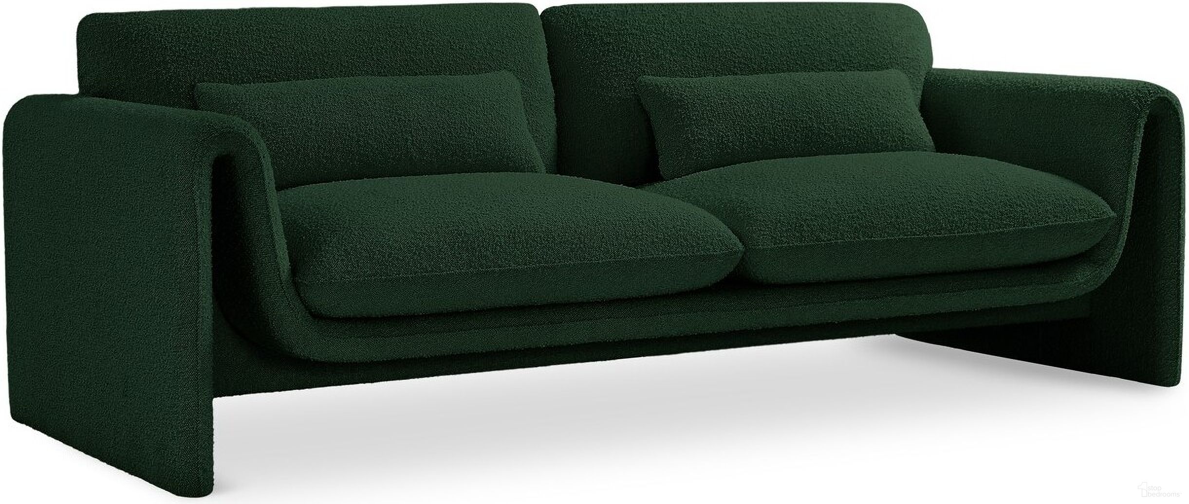 The appearance of Stylus Boucle Fabric Sofa In Green designed by Meridian in the modern / contemporary interior design. This green piece of furniture was selected by 1StopBedrooms from Stylus Collection to add a touch of cosiness and style into your home. Sku: 198Green-S. Material: Boucle.