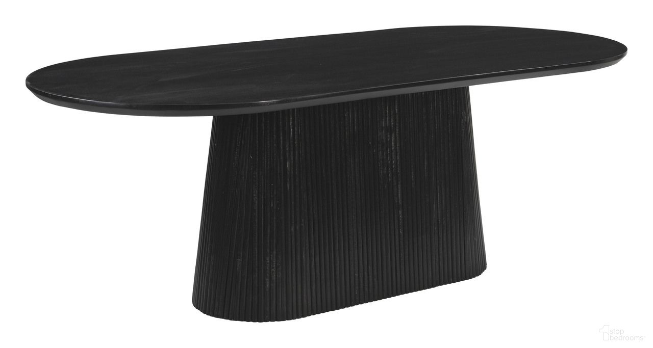 The appearance of Sulco Dining Table In Black designed by Zuo Modern in the modern / contemporary interior design. This black piece of furniture  was selected by 1StopBedrooms from Sulco Collection to add a touch of cosiness and style into your home. Sku: 110811. Table Base Style: Pedestal. Table Top Shape: Rectangular. Material: Mango Wood. Size: 38" x 81".