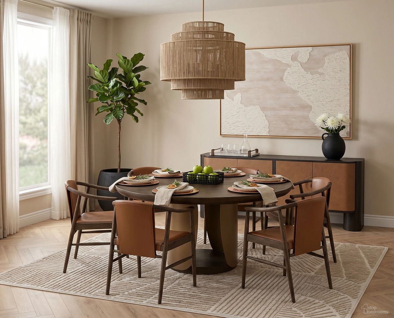 Sultana 59 Inch Dining Room Set In Dark Brown and Brushed Brass