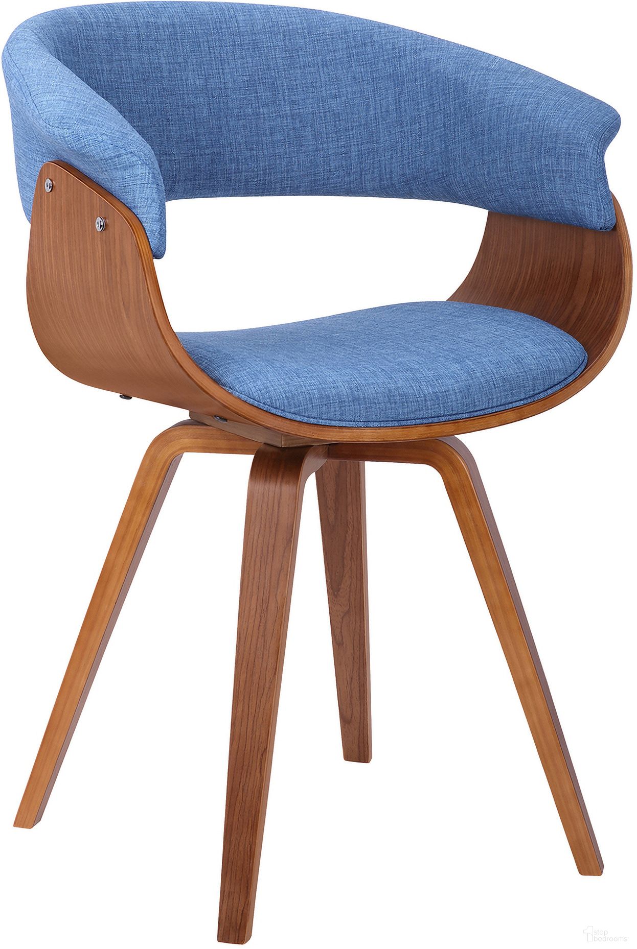 Summer Mid-Century Chair In Blue Fabric with Walnut Wood Finish