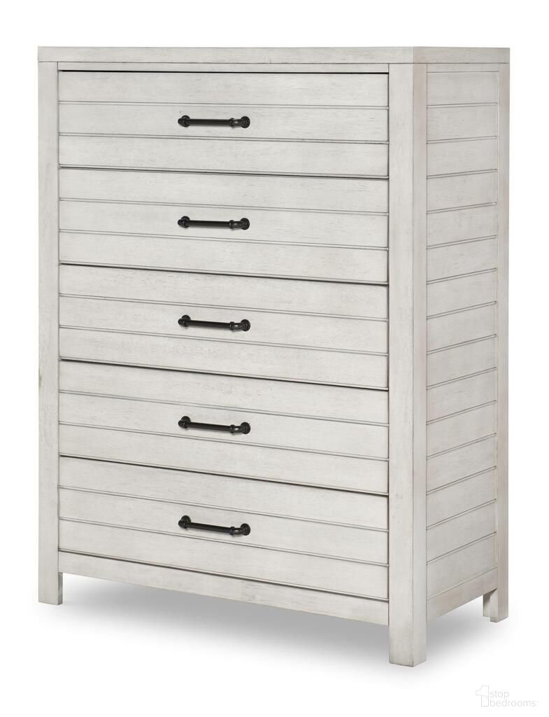 The appearance of Summer Camp 5 Drawer Chest In Stone Gray designed by Legacy Classic in the rustic / southwestern interior design. This stone gray piece of furniture  was selected by 1StopBedrooms from Summer Camp Collection to add a touch of cosiness and style into your home. Sku: 0833-2200VC. Material: Acacia.