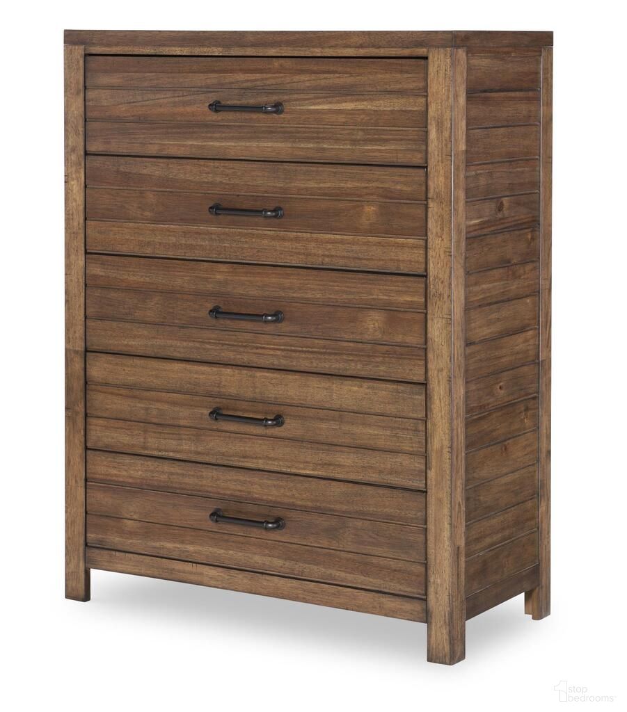 The appearance of Summer Camp 5 Drawer Chest In Tree House Brown designed by Legacy Classic in the rustic / southwestern interior design. This tree house brown piece of furniture was selected by 1StopBedrooms from Summer Camp Collection to add a touch of cosiness and style into your home. Sku: 0832-2200VC. Material: Acacia.