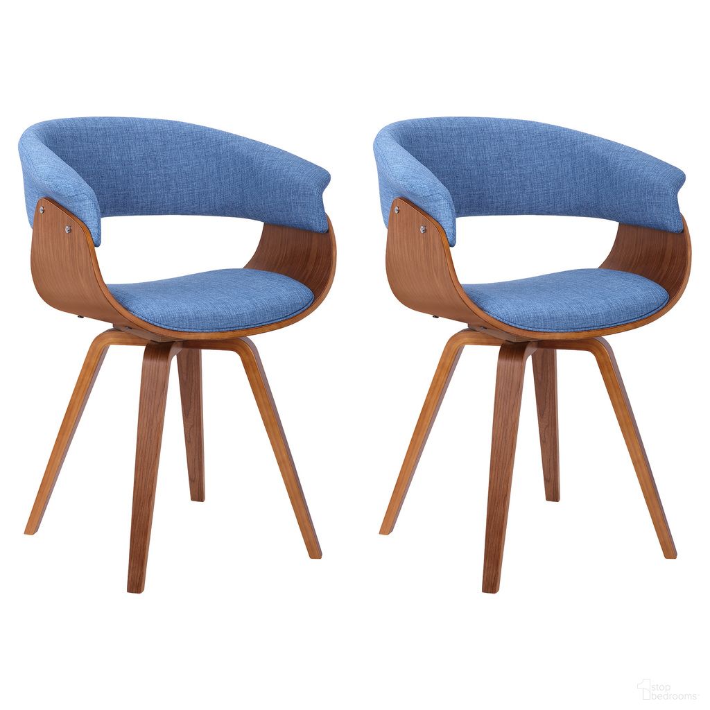 The appearance of Summer Dining Chair Set of 2 In Blue and Walnut designed by Armen Living in the transitional interior design. This blue and walnut piece of furniture  was selected by 1StopBedrooms from Summer Collection to add a touch of cosiness and style into your home. Sku: LCSUCHBLUE;LCSUCHBLUE. Material: Fabric. Chair Type: Arm Chair.