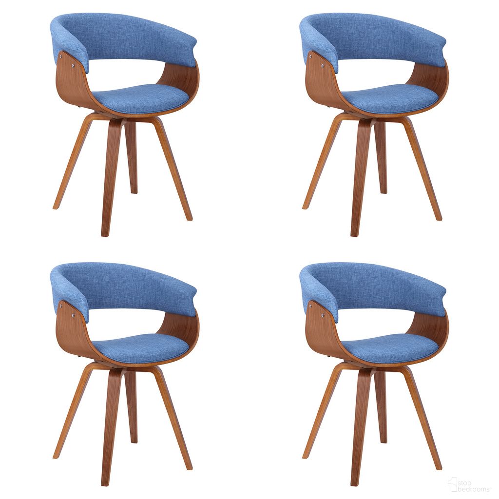 The appearance of Summer Dining Chair Set of 4 In Blue and Walnut designed by Armen Living in the transitional interior design. This blue and walnut piece of furniture  was selected by 1StopBedrooms from Summer Collection to add a touch of cosiness and style into your home. Sku: LCSUCHBLUE;LCSUCHBLUE;LCSUCHBLUE;LCSUCHBLUE. Material: Fabric. Chair Type: Arm Chair.