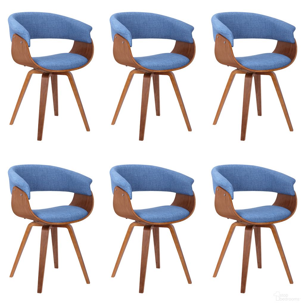 The appearance of Summer Dining Chair Set of 6 In Blue and Walnut designed by Armen Living in the transitional interior design. This blue and walnut piece of furniture  was selected by 1StopBedrooms from Summer Collection to add a touch of cosiness and style into your home. Sku: LCSUCHBLUE;LCSUCHBLUE;LCSUCHBLUE;LCSUCHBLUE;LCSUCHBLUE;LCSUCHBLUE. Material: Fabric. Chair Type: Arm Chair.