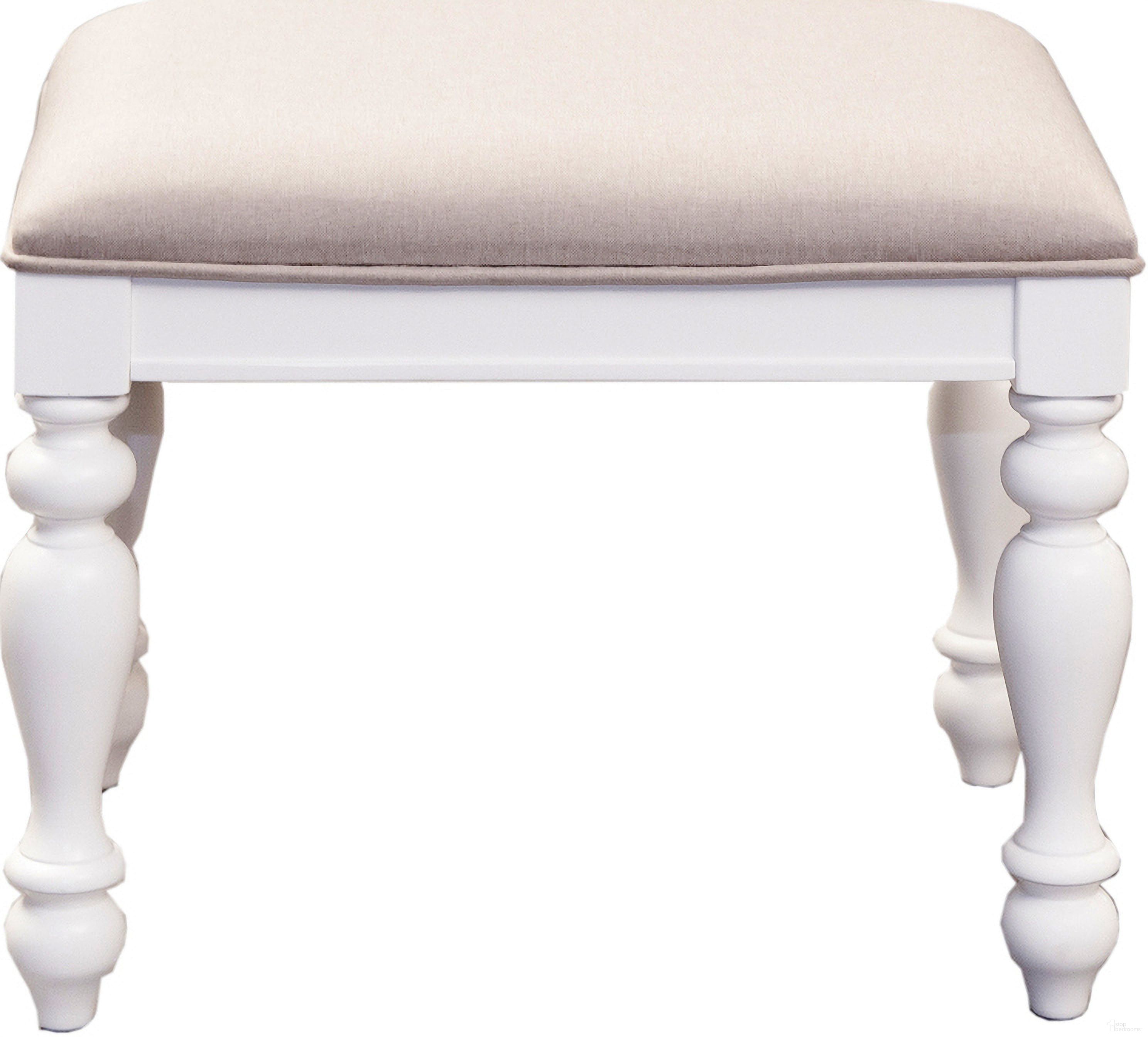 The appearance of Summer House Vanity Stool In Oyster White and Navy designed by Liberty in the country / farmhouse interior design. This oyster white and navy piece of furniture  was selected by 1StopBedrooms from Summer House I Collection to add a touch of cosiness and style into your home. Sku: 607-BR99. Material: Poplar.