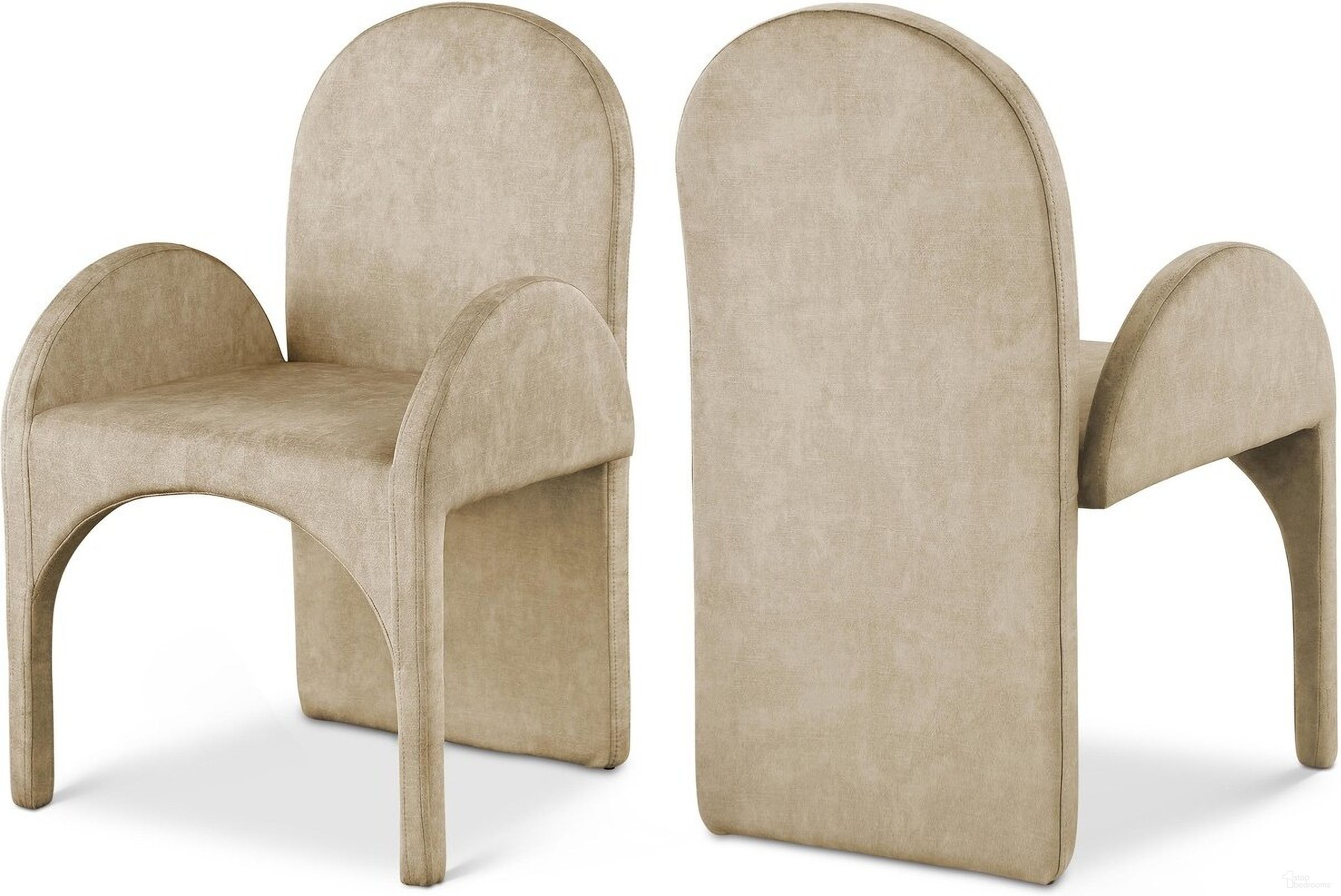 Summer Velvet Dining Arm Chair Set of 2 In Beige