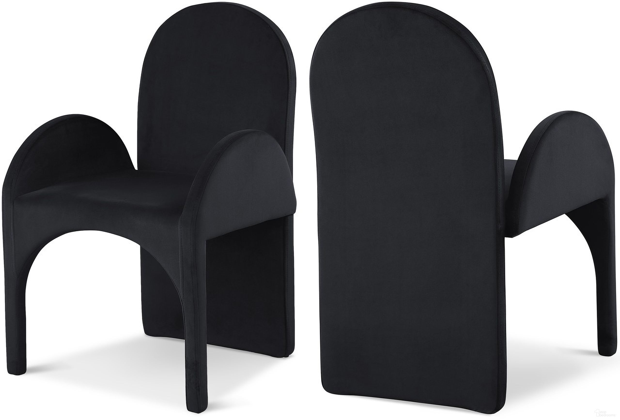 The appearance of Summer Velvet Dining Arm Chair Set of 2 In Black designed by Meridian in the modern / contemporary interior design. This black piece of furniture  was selected by 1StopBedrooms from Summer Collection to add a touch of cosiness and style into your home. Sku: 803Black-AC. Material: Velvet. Chair Type: Arm Chair.
