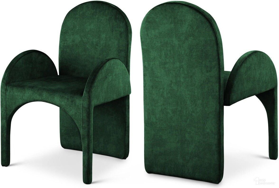 Summer Velvet Dining Arm Chair Set of 2 In Green