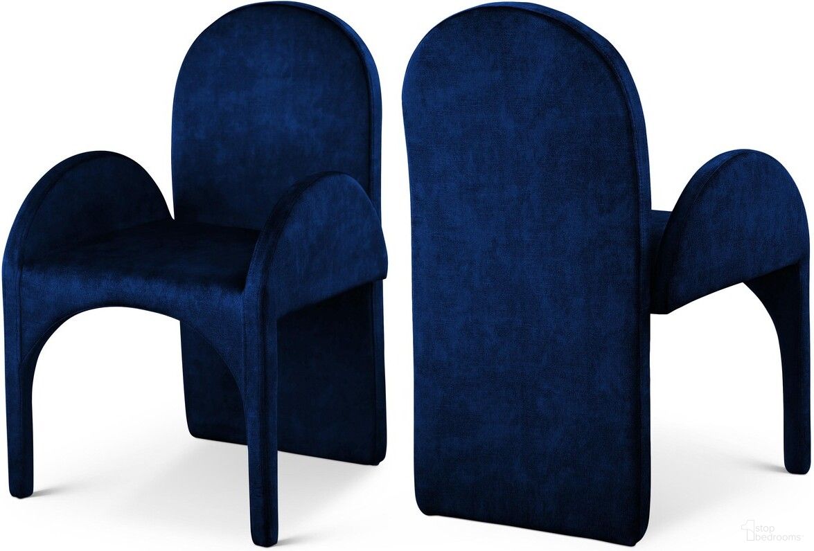 Summer Velvet Dining Arm Chair Set of 2 In Navy