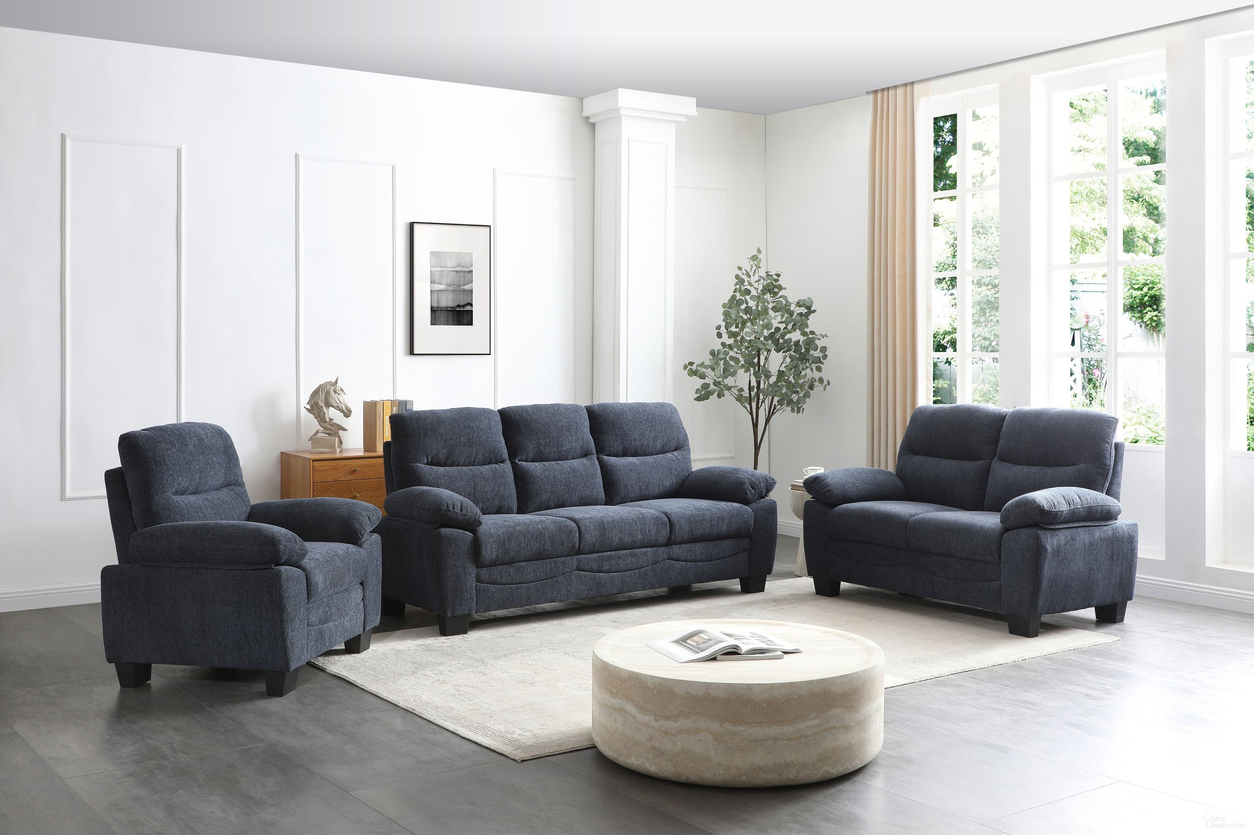 The appearance of Summerton Living Room Set In Blue designed by Glory in the transitional interior design. This blue piece of furniture was selected by 1StopBedrooms from Summerton Collection to add a touch of cosiness and style into your home. Sku: G00360A-S;G00360A-L. Material: Polyester.