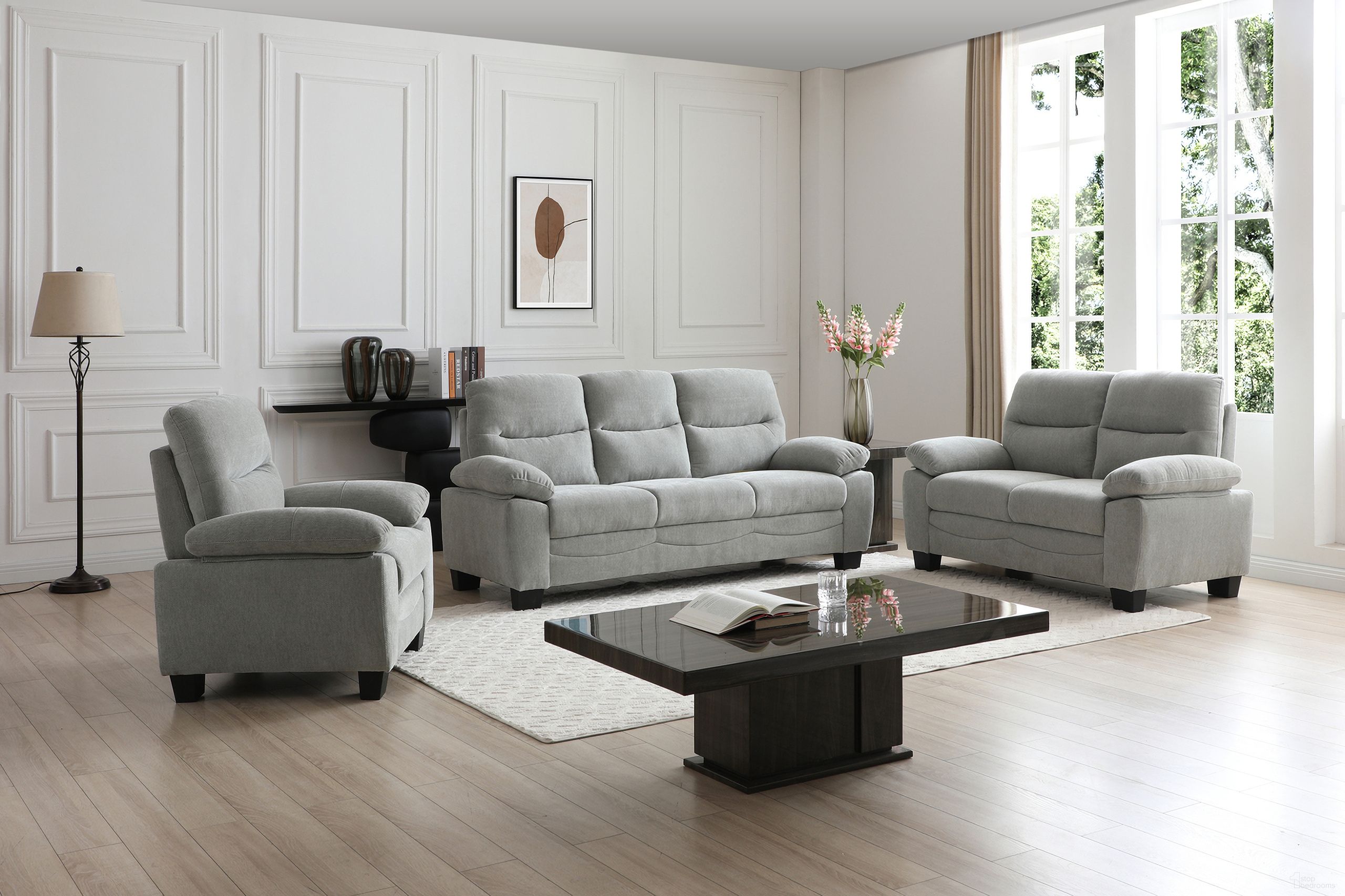 The appearance of Summerton Living Room Set In Gray designed by Glory in the transitional interior design. This gray piece of furniture  was selected by 1StopBedrooms from Summerton Collection to add a touch of cosiness and style into your home. Sku: G00365A-S;G00365A-L. Material: Polyester.