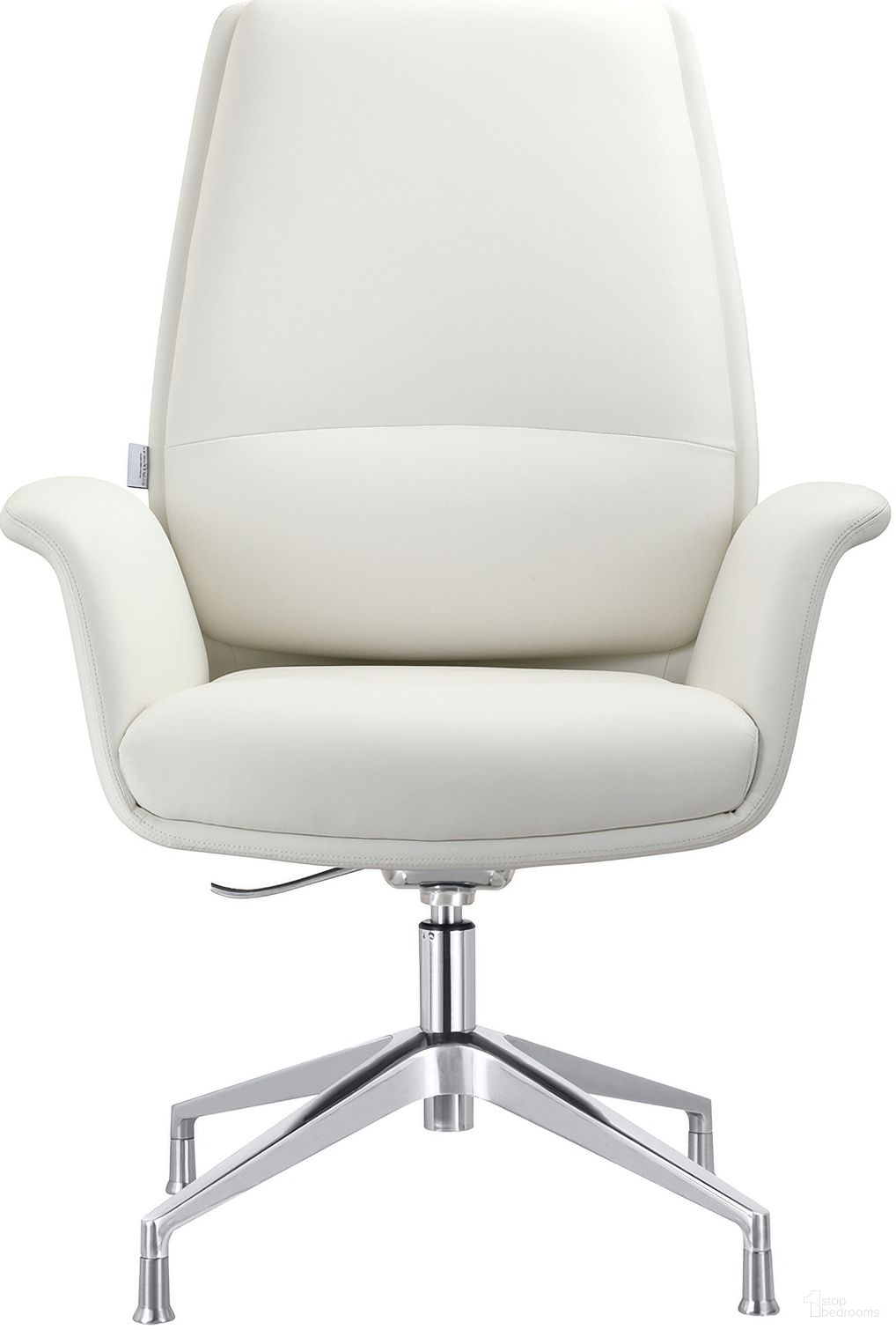 The appearance of Summit Office Chair In Faux Leather and Aluminum Frame with Adjustable Height and Swivel In White designed by LeisureMod in the modern / contemporary interior design. This white piece of furniture was selected by 1StopBedrooms from Summit Collection to add a touch of cosiness and style into your home. Sku: SGO21WL. Material: Leather.