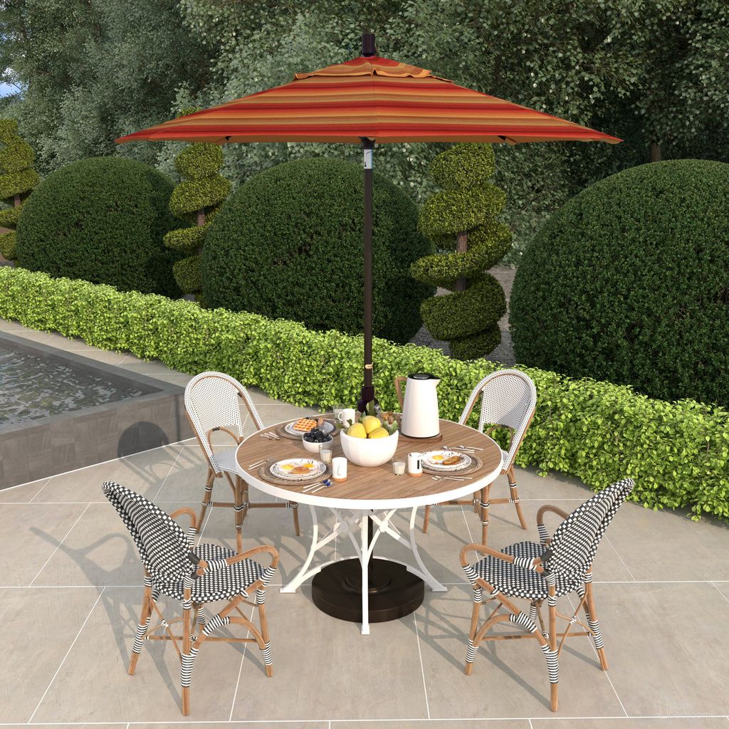 The appearance of Sun Master 7.5' Patio Umbrella with Aluminum Pole Fiberglass Ribs Collar Tilt Crank Lift with Sunbrella Fabric In Astoria Sunset and Bronze designed by California Umbrella in the traditional interior design. This astoria sunset/bronze piece of furniture  was selected by 1StopBedrooms from Sun Master Collection to add a touch of cosiness and style into your home. Sku: GSCUF758117-56095. Material: Aluminum.