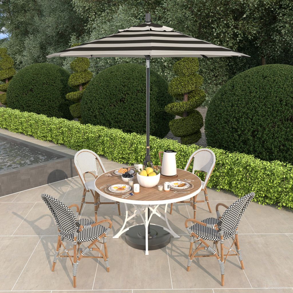 Sun Master 7.5' Patio Umbrella with Aluminum Pole Fiberglass Ribs Collar Tilt Crank Lift with Sunbrella Fabric In Cabana Classic and Hammertone Grey