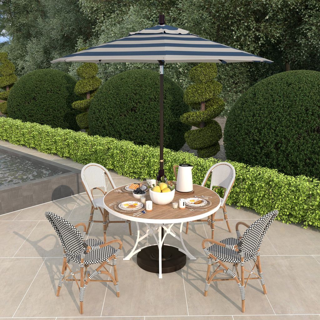 The appearance of Sun Master 7.5' Patio Umbrella with Aluminum Pole Fiberglass Ribs Collar Tilt Crank Lift with Sunbrella Fabric In Cabana Regatta and Bronze designed by California Umbrella in the traditional interior design. This cabana regatta/bronze piece of furniture  was selected by 1StopBedrooms from Sun Master Collection to add a touch of cosiness and style into your home. Sku: GSCUF758117-58029. Material: Aluminum.