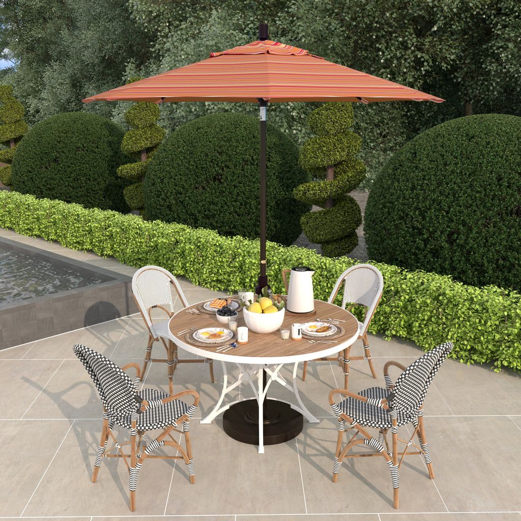 The appearance of Sun Master 7.5' Patio Umbrella with Aluminum Pole Fiberglass Ribs Collar Tilt Crank Lift with Sunbrella Fabric In Dolce Mango and Bronze designed by California Umbrella in the traditional interior design. This dolce mango/bronze piece of furniture was selected by 1StopBedrooms from Sun Master Collection to add a touch of cosiness and style into your home. Sku: GSCUF758117-56000. Material: Aluminum.