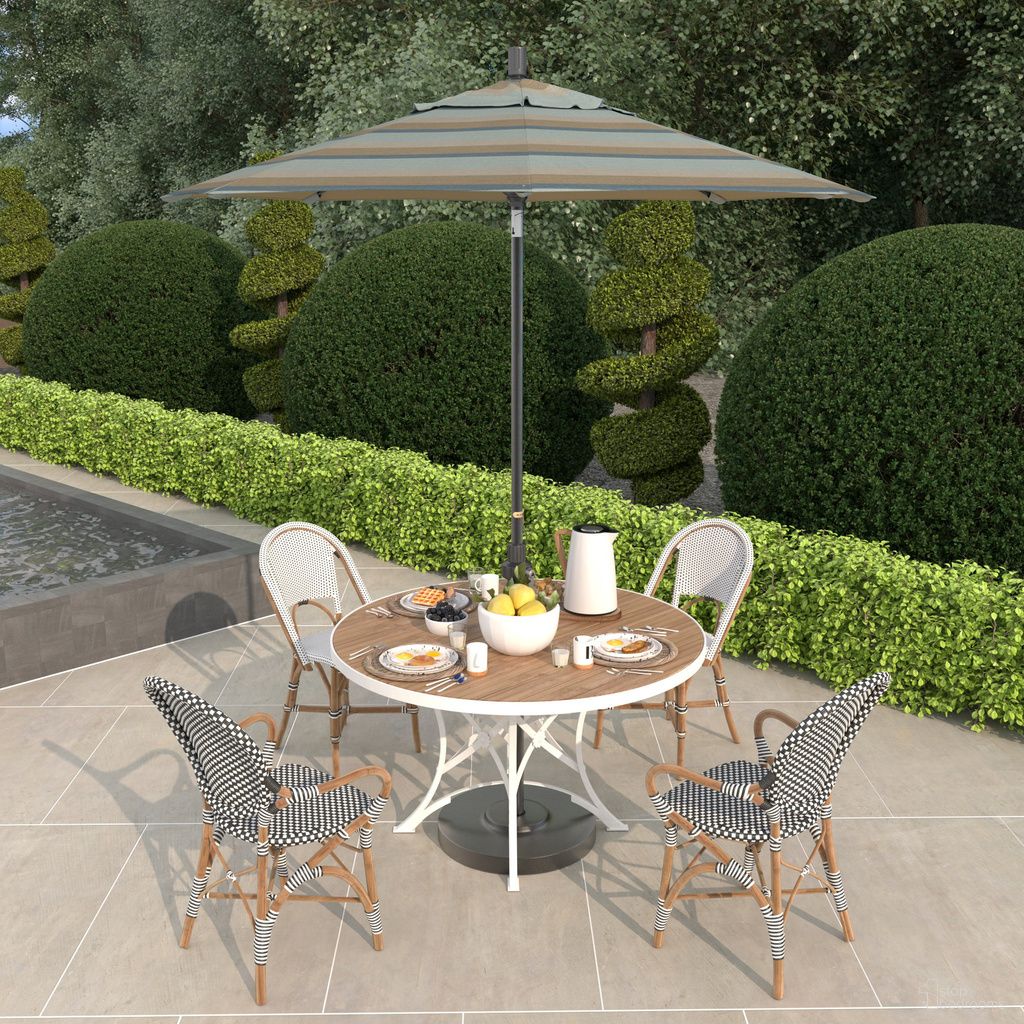 The appearance of Sun Master 7.5' Patio Umbrella with Aluminum Pole Fiberglass Ribs Collar Tilt Crank Lift with Sunbrella Fabric In Gateway Mist and Hammertone Grey designed by California Umbrella in the traditional interior design. This gateway mist/hammertone grey piece of furniture  was selected by 1StopBedrooms from Sun Master Collection to add a touch of cosiness and style into your home. Sku: GSCUF758010-58039. Material: Aluminum.