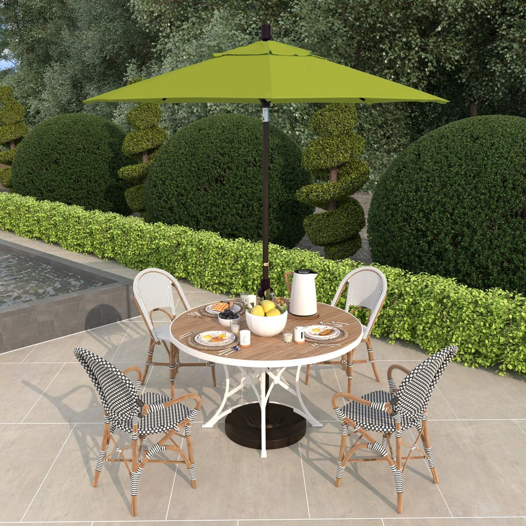 The appearance of Sun Master 7.5' Patio Umbrella with Aluminum Pole Fiberglass Ribs Collar Tilt Crank Lift with Sunbrella Fabric In Parrot and Bronze designed by California Umbrella in the traditional interior design. This parrot/bronze piece of furniture  was selected by 1StopBedrooms from Sun Master Collection to add a touch of cosiness and style into your home. Sku: GSCUF758117-5405. Material: Aluminum.