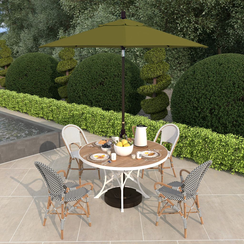 The appearance of Sun Master 7.5' Patio Umbrella with Aluminum Pole Fiberglass Ribs Collar Tilt Crank Lift with Sunbrella Fabric In Spectrum Cilantro and Bronze designed by California Umbrella in the traditional interior design. This spectrum cilantro/bronze piece of furniture  was selected by 1StopBedrooms from Sun Master Collection to add a touch of cosiness and style into your home. Sku: GSCUF758117-48022. Material: Aluminum.