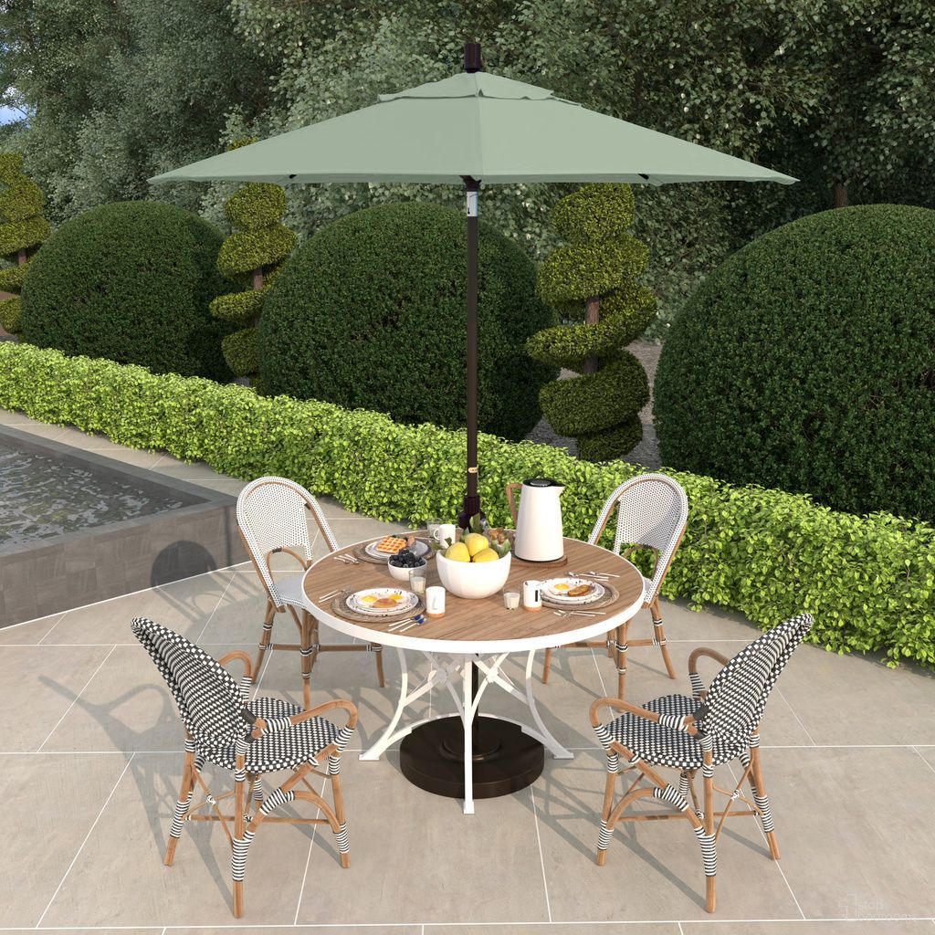 The appearance of Sun Master 7.5' Patio Umbrella with Aluminum Pole Fiberglass Ribs Collar Tilt Crank Lift with Sunbrella Fabric In Spectrum Mist and Bronze designed by California Umbrella in the traditional interior design. This spectrum mist/bronze piece of furniture  was selected by 1StopBedrooms from Sun Master Collection to add a touch of cosiness and style into your home. Sku: GSCUF758117-48020. Material: Aluminum.