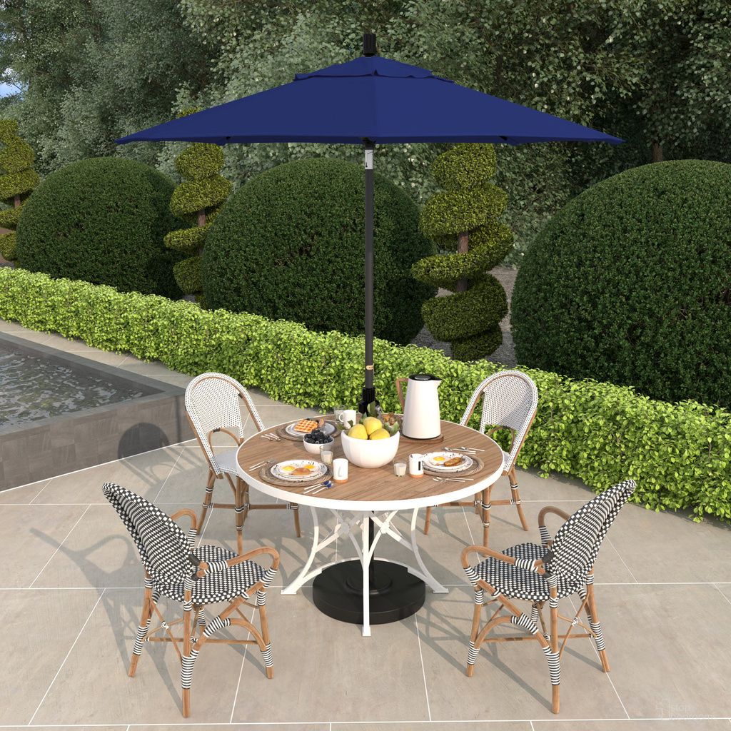 The appearance of Sun Master 7.5' Patio Umbrella with Aluminum Pole Fiberglass Ribs Collar Tilt Crank Lift with Sunbrella Fabric In True Blue and Matte Black designed by California Umbrella in the traditional interior design. This true blue/matte black piece of furniture  was selected by 1StopBedrooms from Sun Master Collection to add a touch of cosiness and style into your home. Sku: GSCUF758705-5499. Material: Aluminum.