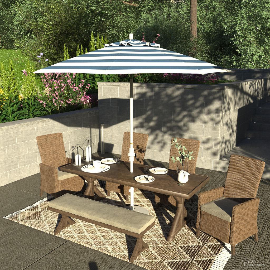 The appearance of Sun Master 9' Patio Umbrella with Aluminum Pole Fiberglass Ribs Collar Tilt Crank Lift with Sunbrella Fabric In Cabana Regatta and Matte White designed by California Umbrella in the traditional interior design. This cabana regatta/matte white piece of furniture was selected by 1StopBedrooms from Sun Master Collection to add a touch of cosiness and style into your home. Sku: GSCUF908170-58029. Material: Aluminum.