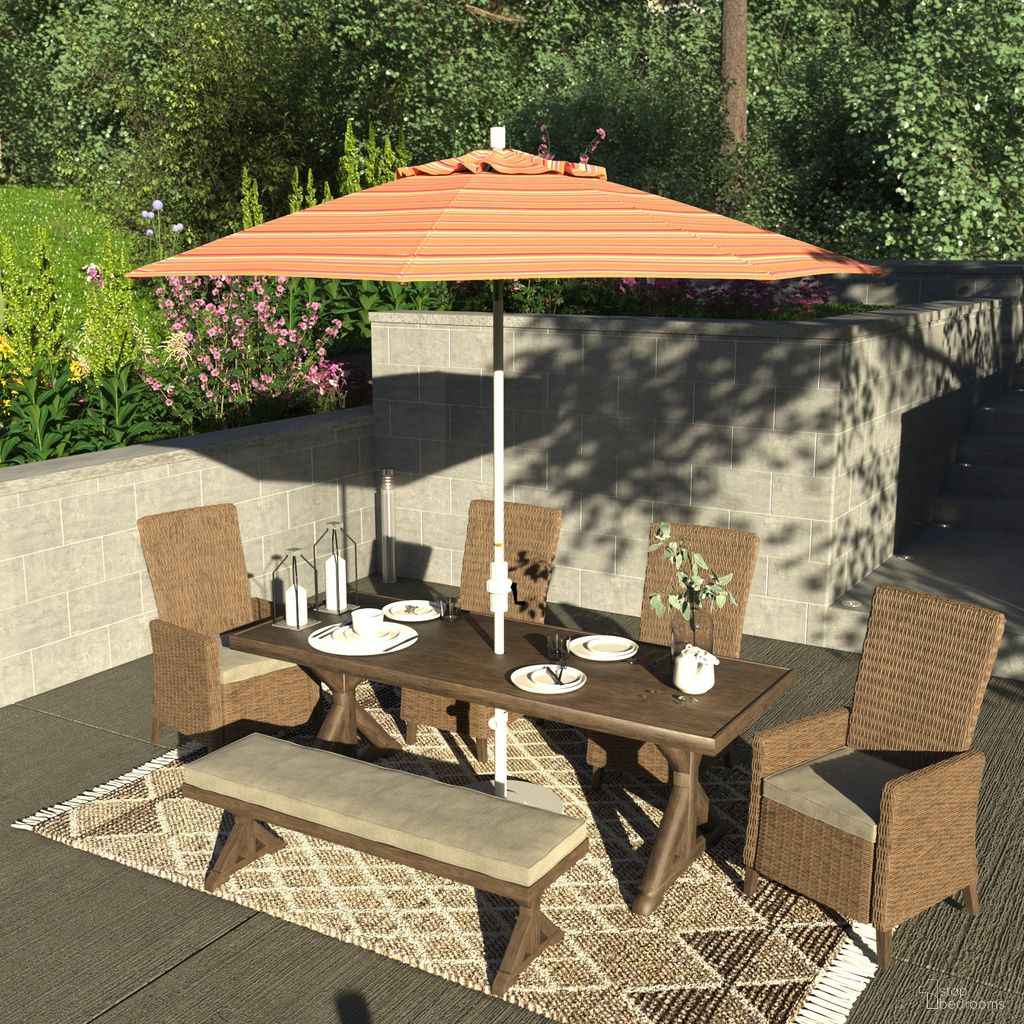 Sun Master 9' Patio Umbrella with Aluminum Pole Fiberglass Ribs Collar Tilt Crank Lift with Sunbrella Fabric In Dolce Mango and Matte White