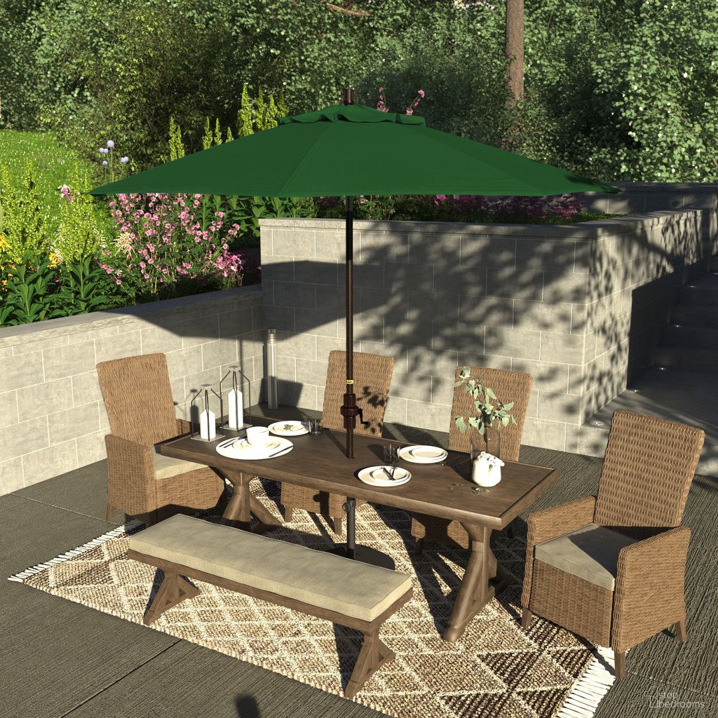Sun Master 9' Patio Umbrella with Aluminum Pole Fiberglass Ribs Collar Tilt Crank Lift with Sunbrella Fabric In Forest Green and Bronze