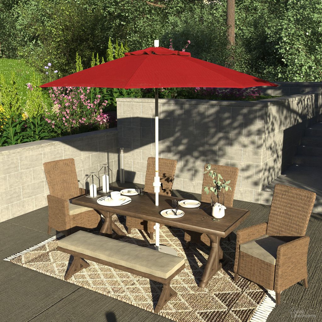 Sun Master 9' Patio Umbrella with Aluminum Pole Fiberglass Ribs Collar Tilt Crank Lift with Sunbrella Fabric In Jockey Red and Matte White