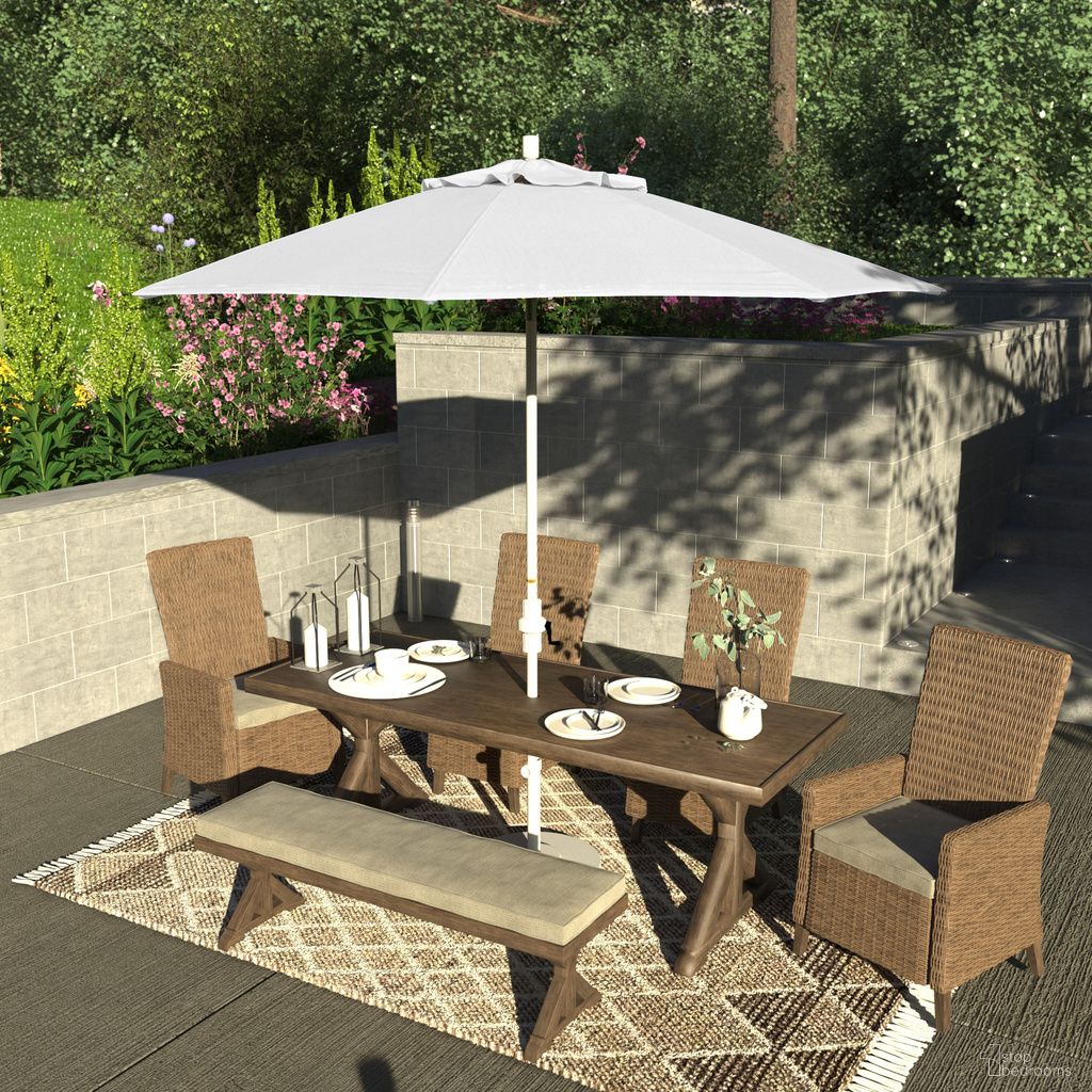 Sun Master 9' Patio Umbrella with Aluminum Pole Fiberglass Ribs Collar Tilt Crank Lift with Sunbrella Fabric In Matte White and Natural