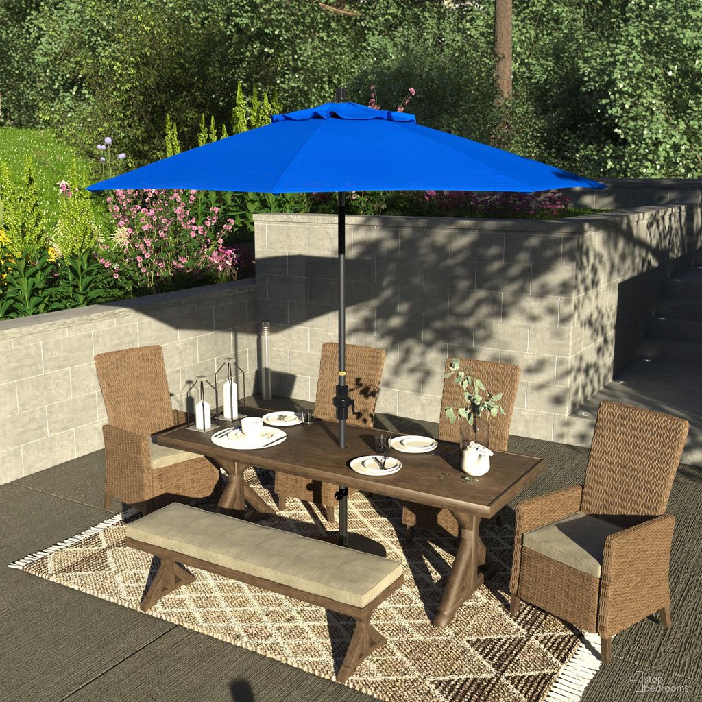 The appearance of Sun Master 9' Patio Umbrella with Aluminum Pole Fiberglass Ribs Collar Tilt Crank Lift with Sunbrella Fabric In Pacific Blue and Hammertone Grey designed by California Umbrella in the traditional interior design. This pacific blue/hammertone grey piece of furniture was selected by 1StopBedrooms from Sun Master Collection to add a touch of cosiness and style into your home. Sku: GSCUF908010-5401. Material: Aluminum.