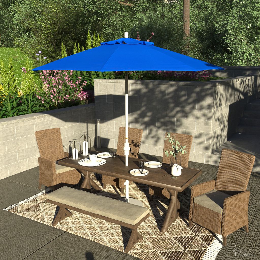 Sun Master 9' Patio Umbrella with Aluminum Pole Fiberglass Ribs Collar Tilt Crank Lift with Sunbrella Fabric In Pacific Blue and Matte White
