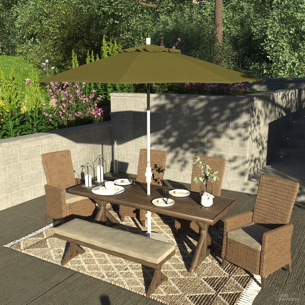 The appearance of Sun Master 9' Patio Umbrella with Aluminum Pole Fiberglass Ribs Collar Tilt Crank Lift with Sunbrella Fabric In Spectrum Cilantro and Matte White designed by California Umbrella in the traditional interior design. This spectrum cilantro/matte white piece of furniture  was selected by 1StopBedrooms from Sun Master Collection to add a touch of cosiness and style into your home. Sku: GSCUF908170-48022. Material: Aluminum.