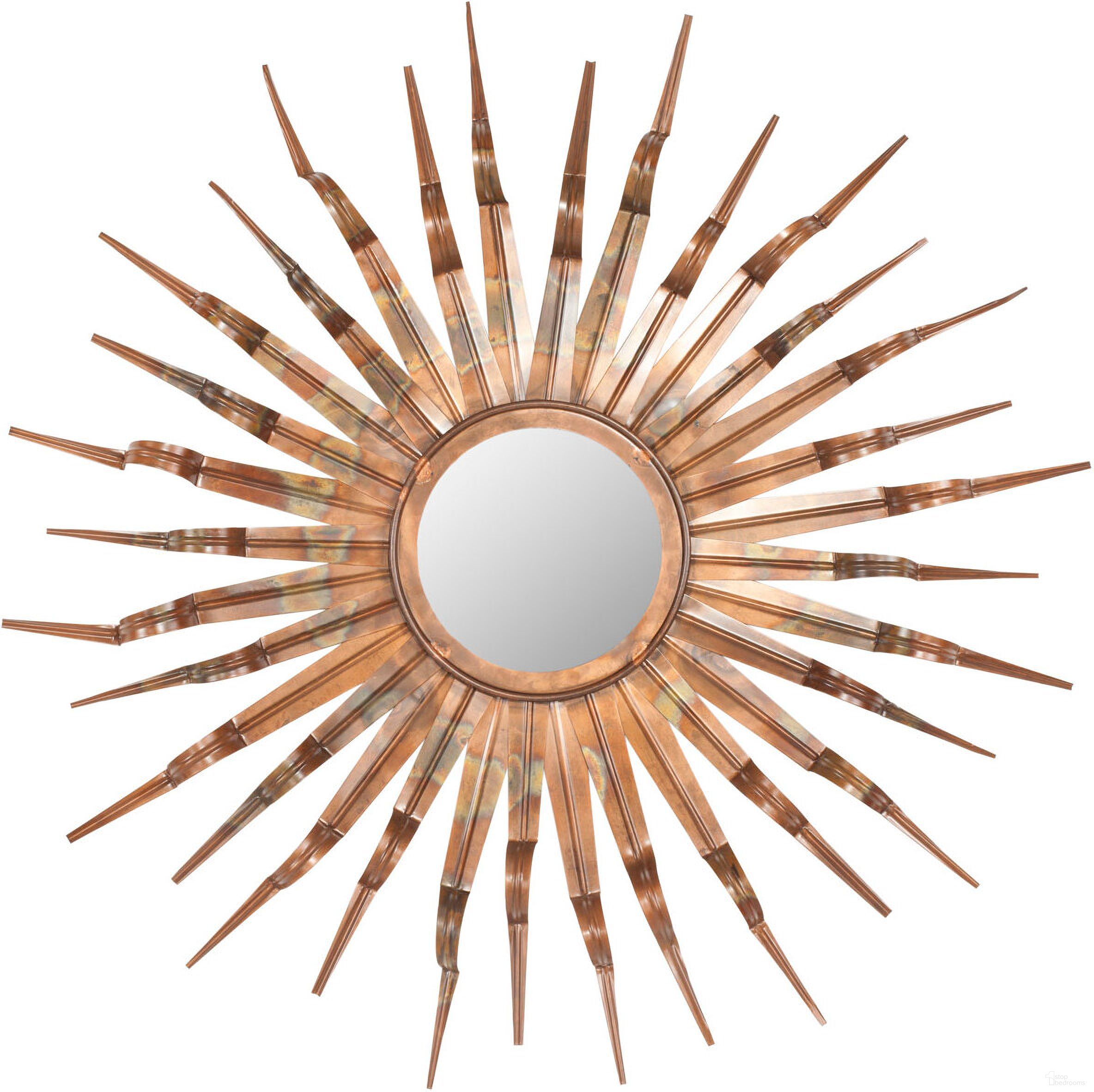 The appearance of Sun Mirror MIR3006A designed by Safavieh in the modern / contemporary interior design. This copper piece of furniture was selected by 1StopBedrooms from Sun Collection to add a touch of cosiness and style into your home. Sku: MIR3006A. Material: Iron.