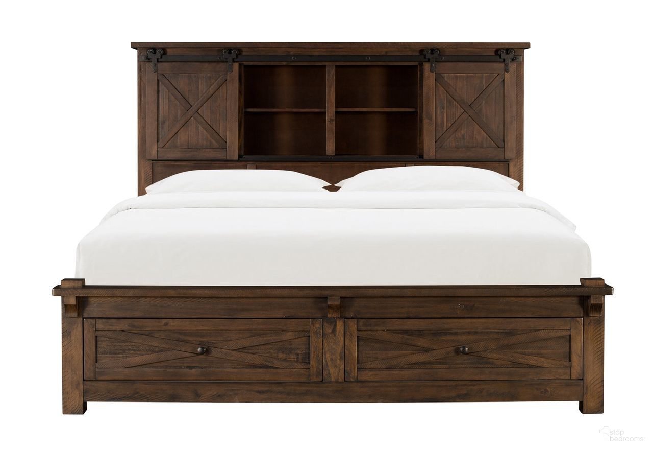 The appearance of Sun Valley Rustic Timber King Bookcase Storage Bed designed by A-America in the rustic / southwestern interior design. This brown piece of furniture  was selected by 1StopBedrooms from Sun Valley Collection to add a touch of cosiness and style into your home. Sku: SUVRT513G;SUVRT513H;SUVRT513P;SUVRT503R. Bed Type: Storage Bed. Bed Size: King. Material: Pine.